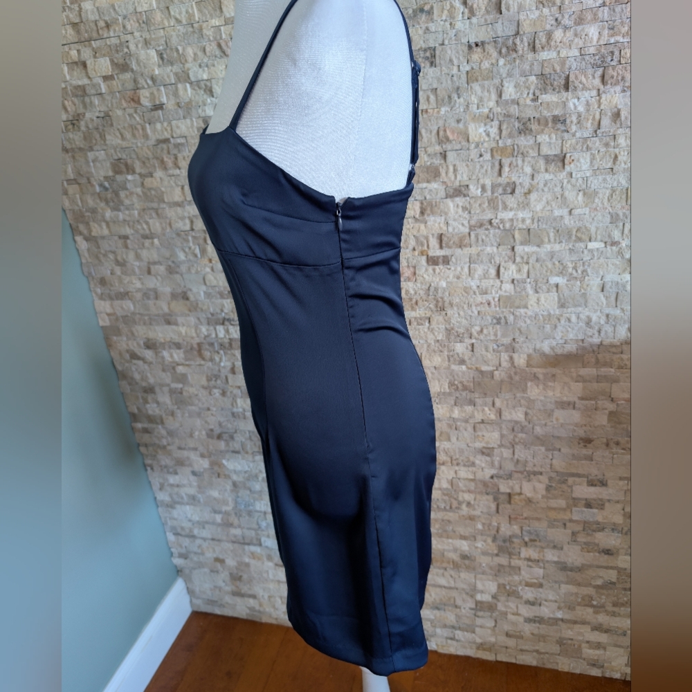 Urban Outfitters UO 90s Style Navy Blue Satin Mini Dress Keyhole Open Back Small - Picture 3 of 15